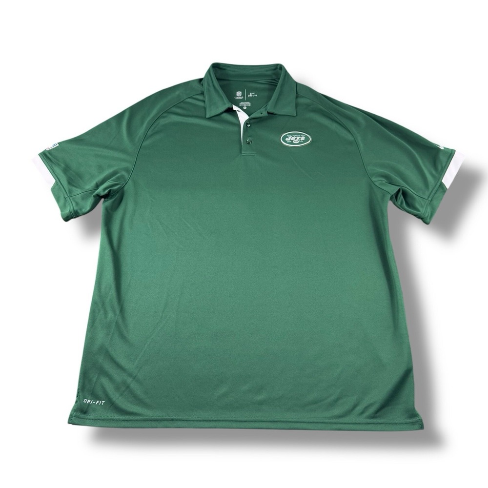 Nike NFL On-Field New York Jets Dri-Fit Green/White Polo Shirt Mens XL EUC